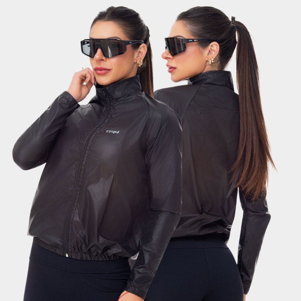 Jaqueta Corta Vento Feminino Impermeável Ciclismo à Prova d'água Preto Corrida Mtb