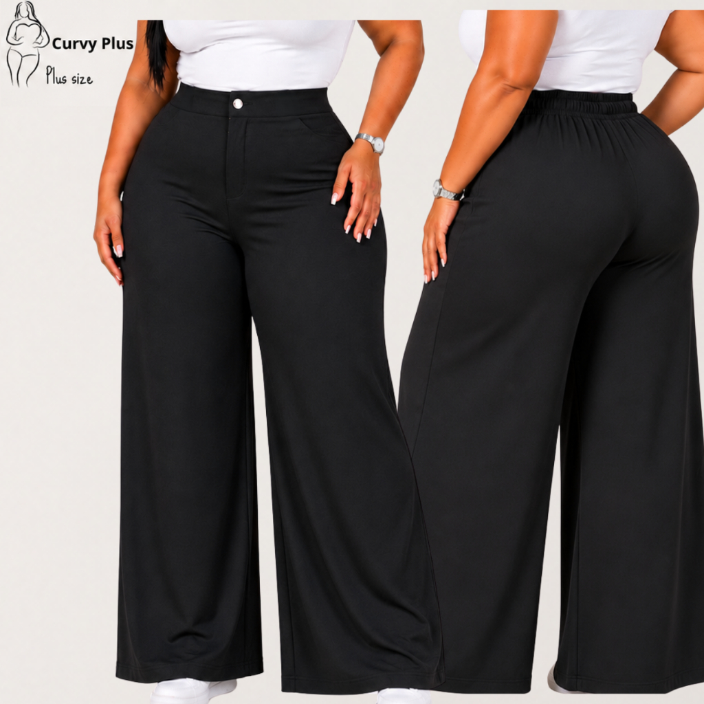 Calça Social Feminina Plus Size Pantalona Wide Leg Calça Pantalona Plus Size Calça Plus Size Feminina