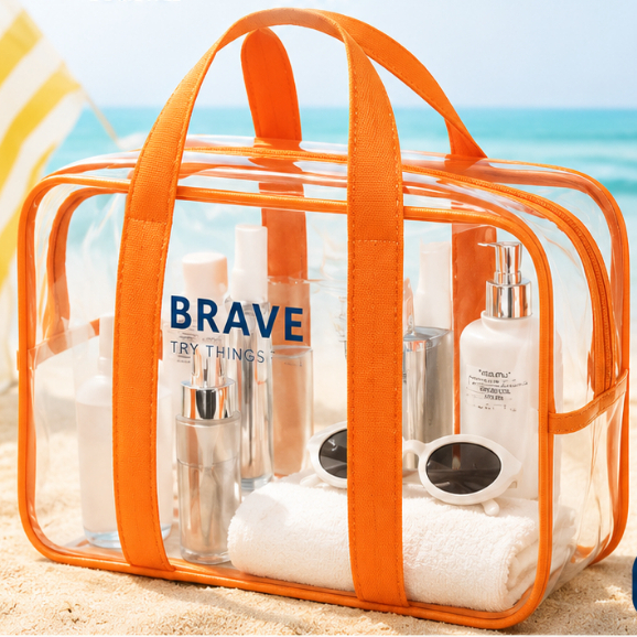 Bolsa Transparente PVC Impermeável com Alça Necessaire Organizadora Viagem 30x14x23,5cm