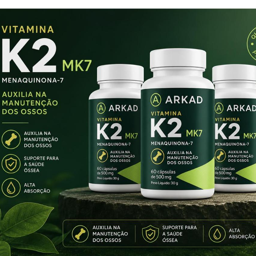Kit 3 Vitamina K2 MK7 Arkad – Menaquinona-7 | Alta Absorção e Saúde Óssea