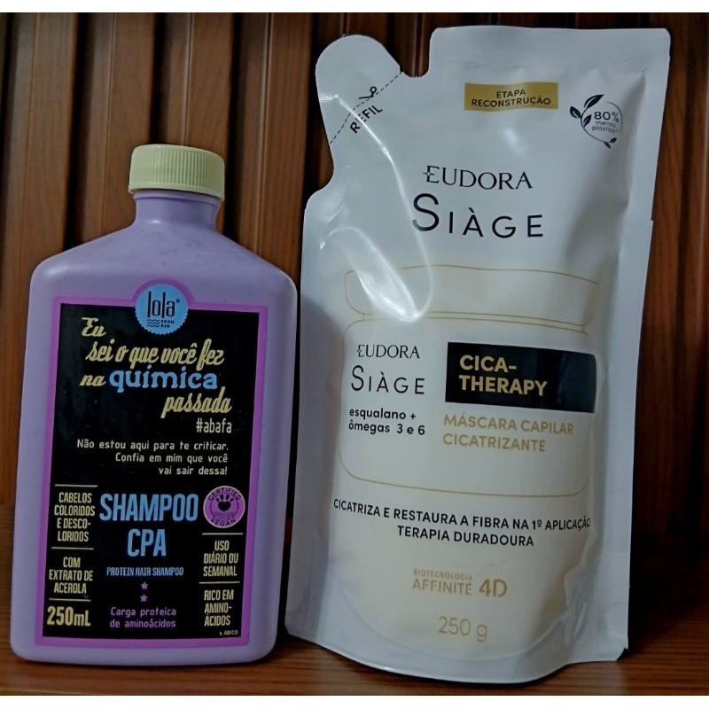 kit Combo Refil Máscara Capilar Reconstrução Cica Therapy Eudora 250g P1 Shampoo CPA Lola Cosmésticos 250ml Vegano.