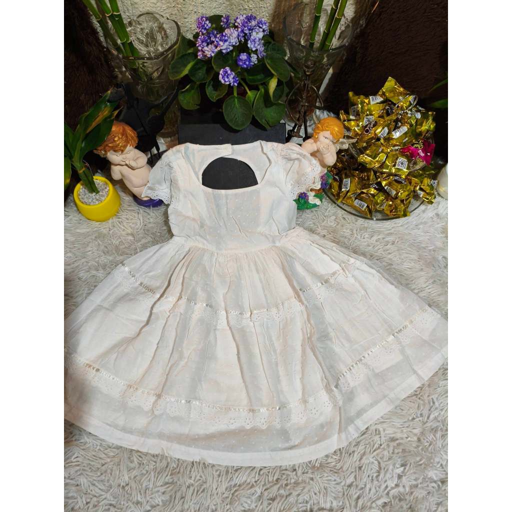 Vestido Infantil Feminino, Modelo Manga Curta, Laise Branco, Tam: 4, Marca:Dmbauer