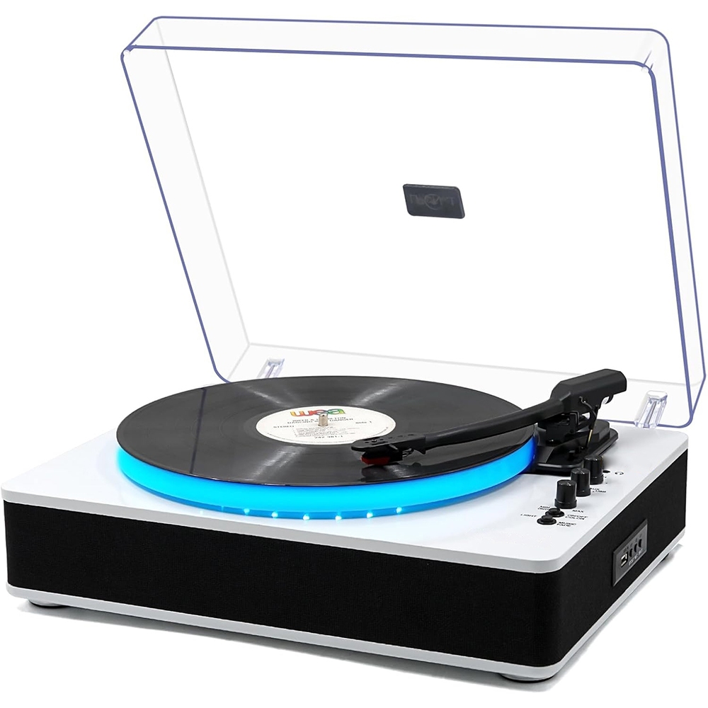 Toca-discos VEDO com alto-falantes estéreo integrados controle por LED, toca-discos de vinil com acionamento por correia