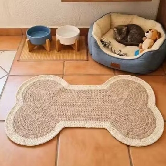Tapete Pet Crochê Ossinho | Caminha cama pet Cachorro e Gato | Tapete Pet Lavável P M G