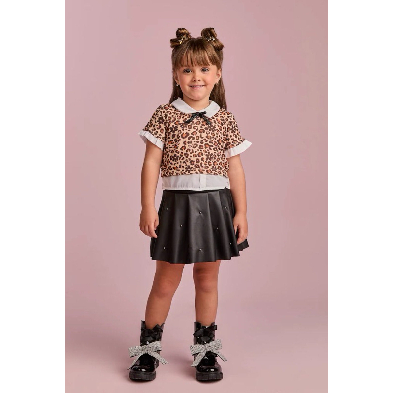 Conjunto Infantil Blusa Estampa Oncinha e Saia-Short - Gabriela Aquarela