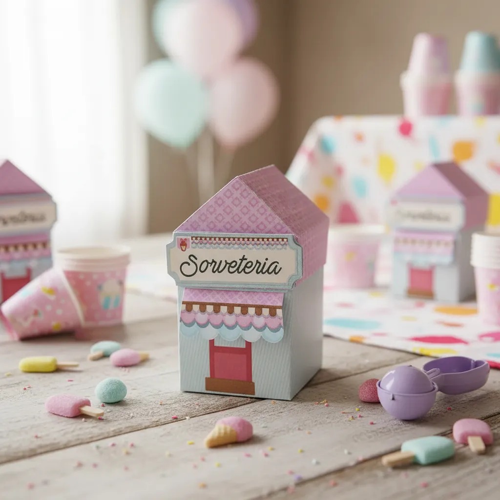 kit 25 lembrancinhas Sorvete Sorveteria Infantil Festa aniversário caixinhas Casinha confeitaria