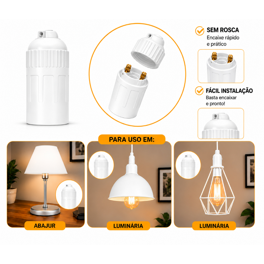 Soquete Para Lâmpada Soquete Sem Chave E27 Branco Ilumi