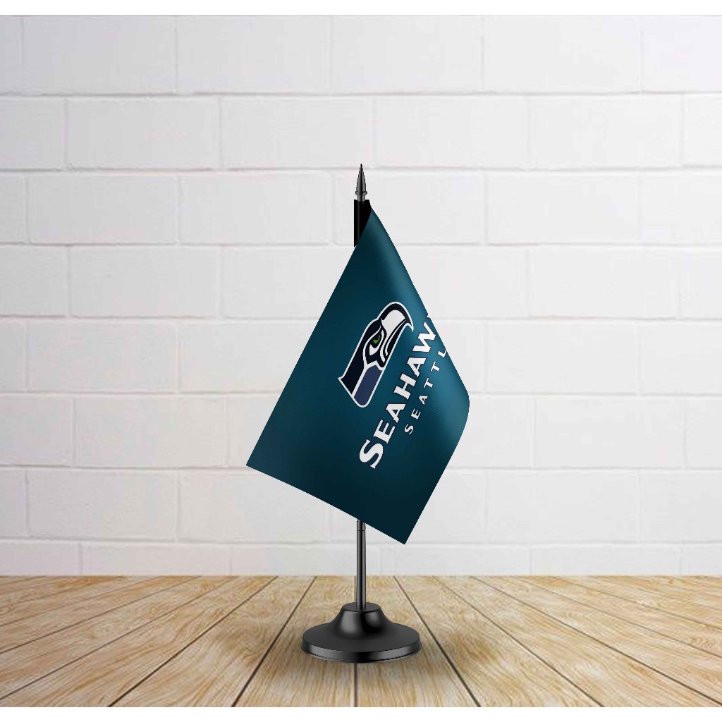 Mini Bandeirinha de Mesa Seattle Seahawks NFL 20x12cm | Personalizada | Haste 28cm | Estampa em Sublimação