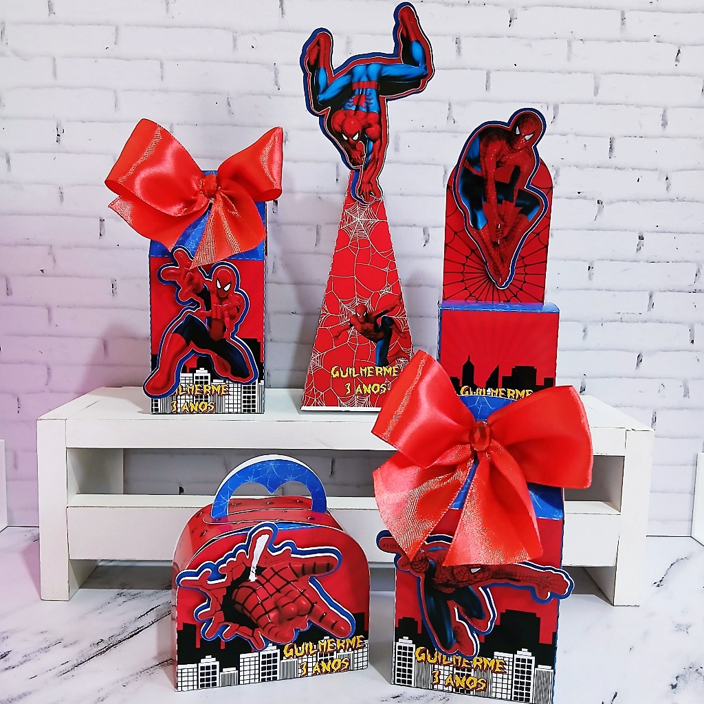 Kit caixas personalizadas Homen Aranha COM APLIQUE 2 D. Decoração/festa/aniversario/lembrancinha.