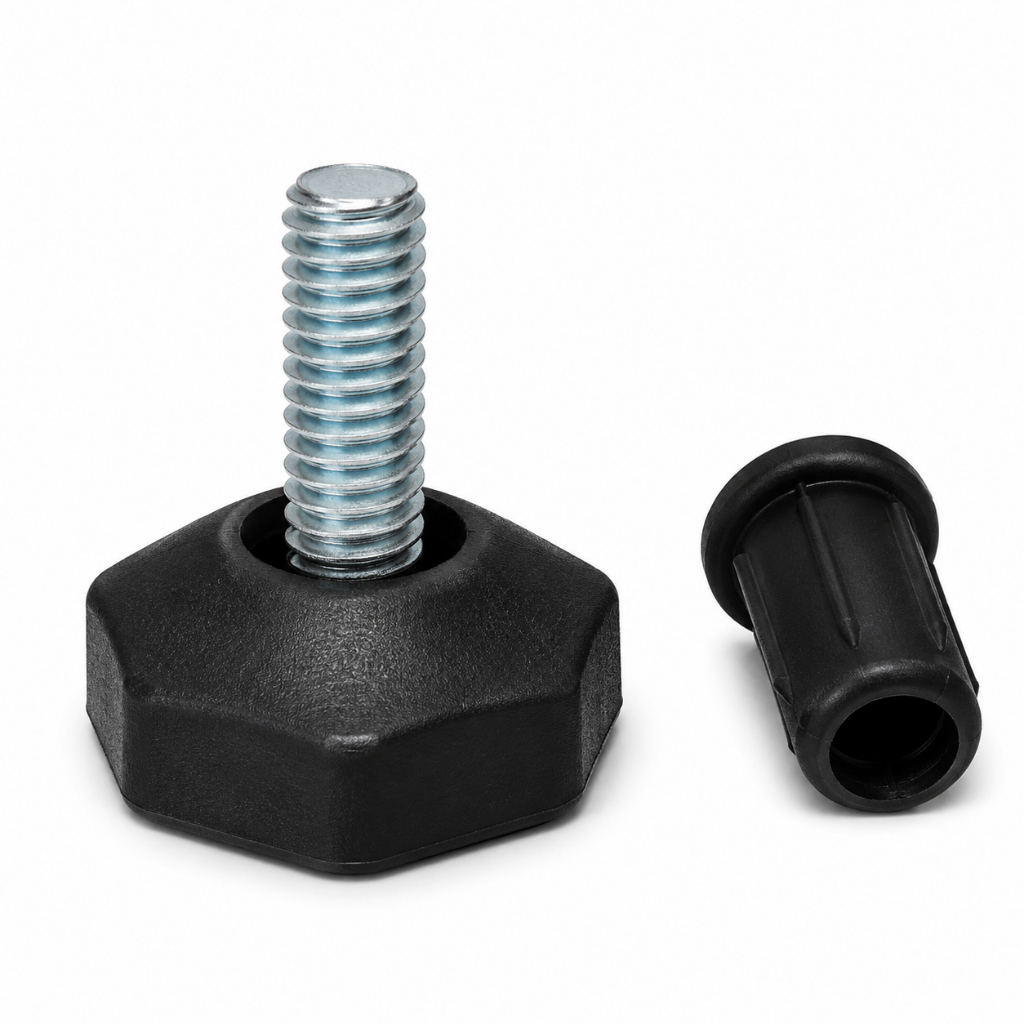 4 Sapata Pé Nivelador Rosca 1/4 Com Bucha de Nylon Pezinho P/ Moveis e Metalon