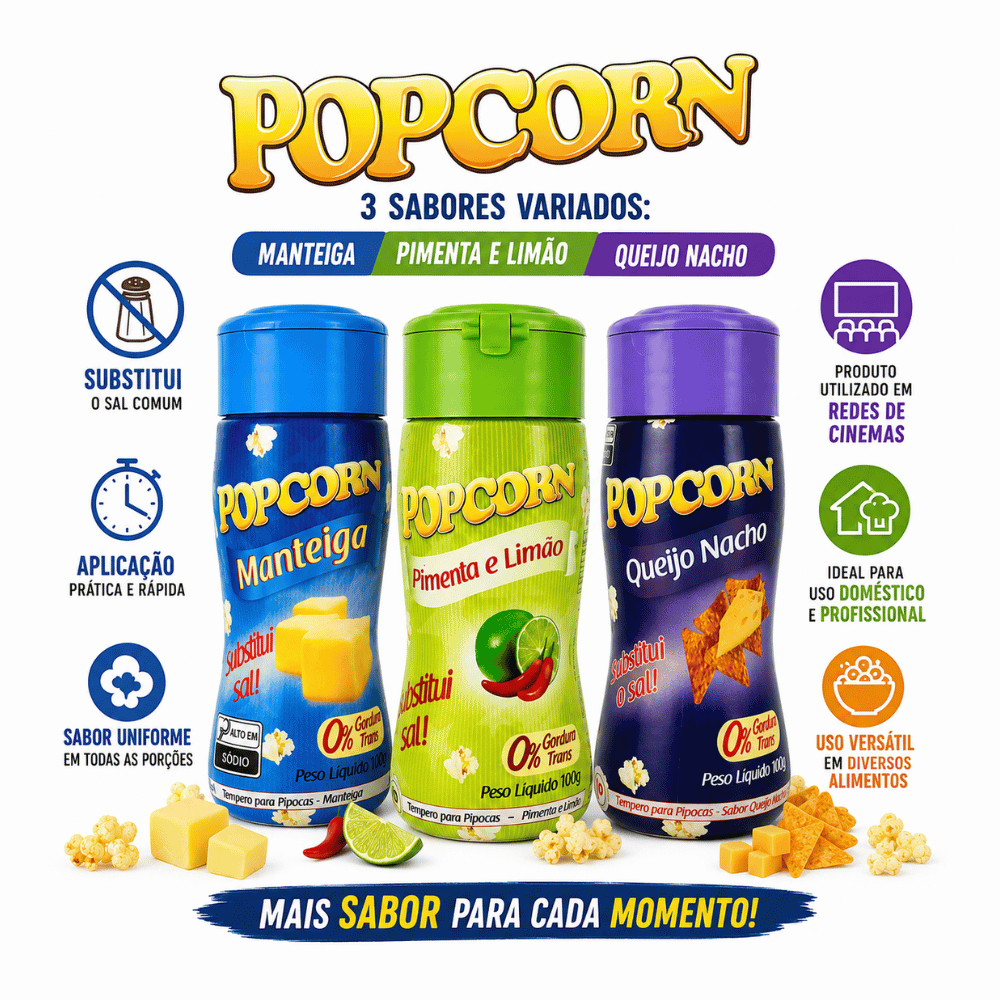 Combo Popcorn - 03 Sabores - Manteiga, Pimenta e Limão e Queijo Nacho 100g — imagem 2 de 2