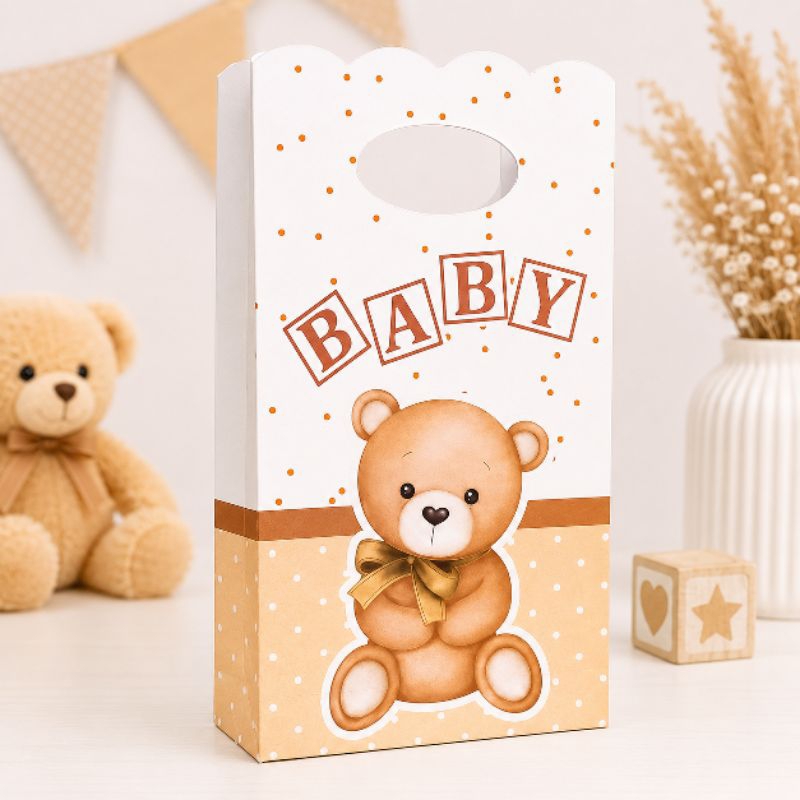 10 Sacolinha Personalizada Ursinho Baby 24x13x5cm | Chá de Bebê Revelação | Lembrancinha Personalizada