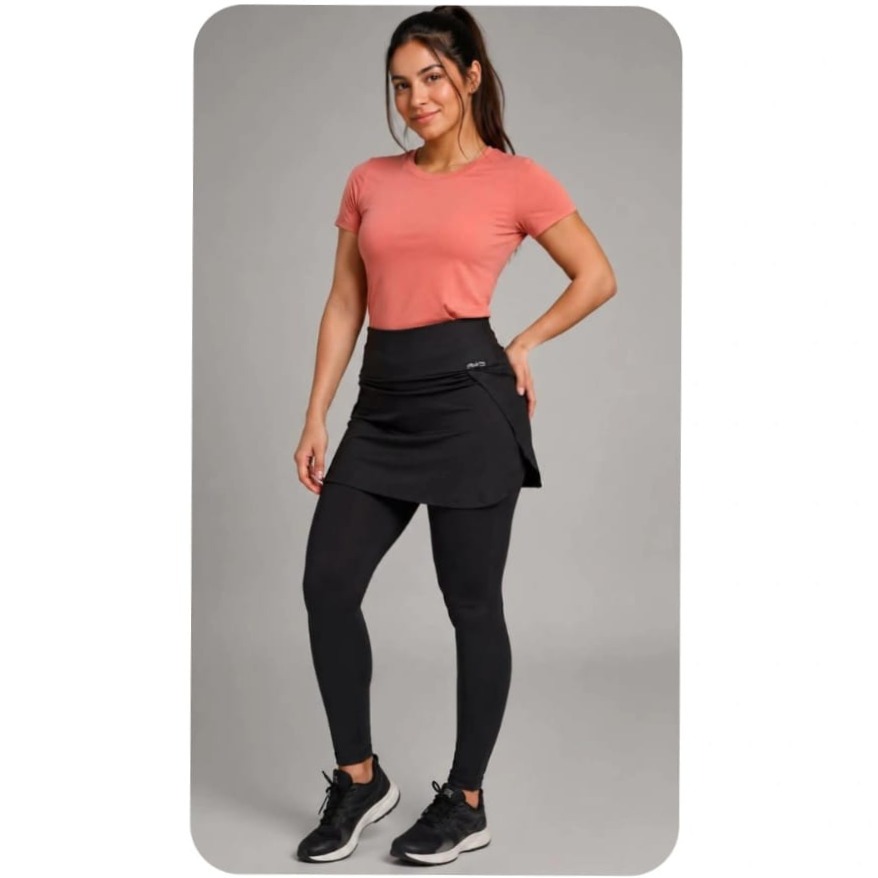 Kit Stub 2 Calça Legging com Saia Feminina Suplex Cós Alto Moda Fitness Evangélica Preto/Cinza/Marrom M-G-GG