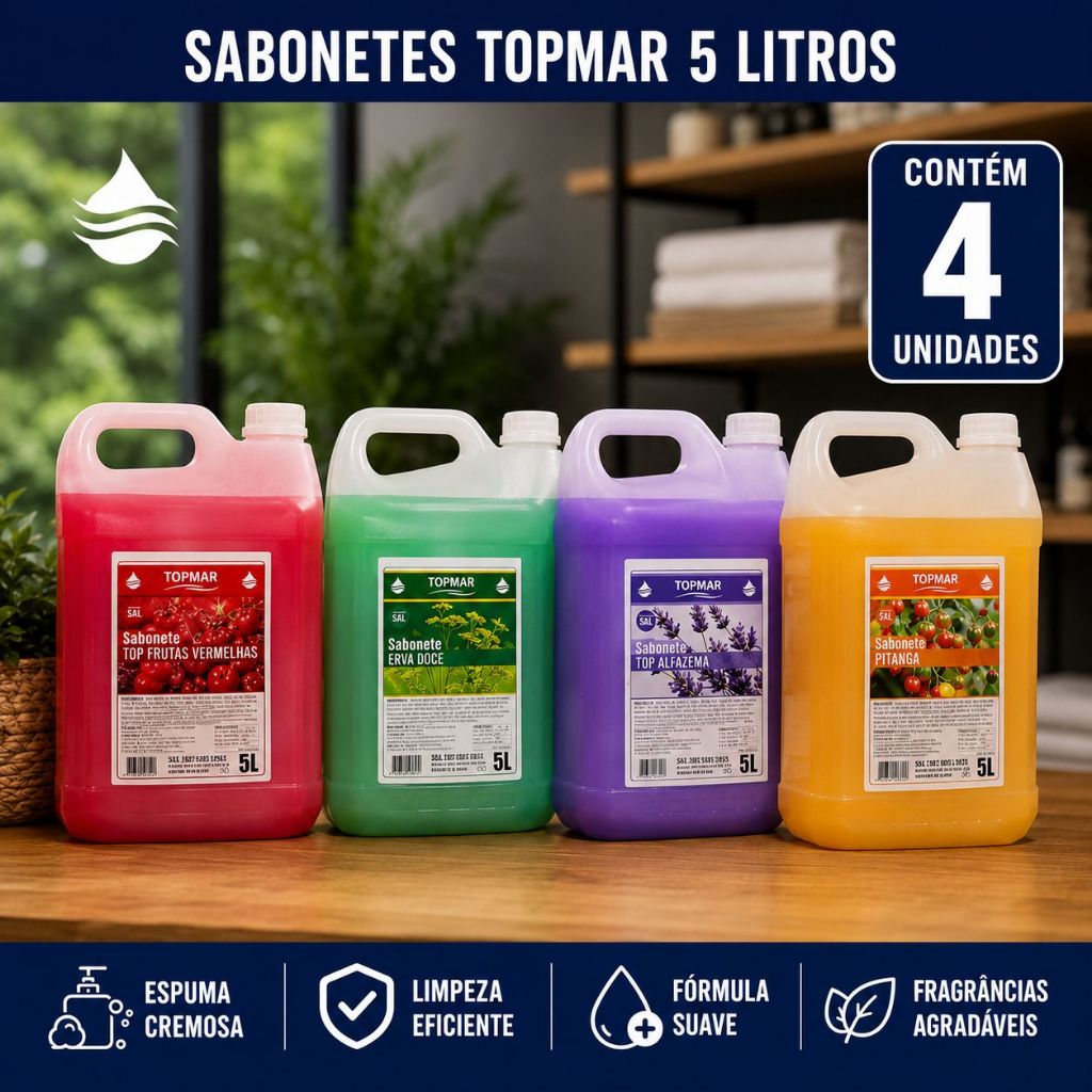 kit c/ 4 Sabonetes Líquidos Perolizados  TOPMAR - 5 litros