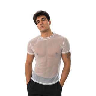 Camiseta Transparente De Tule Branca Ilusion Masculina