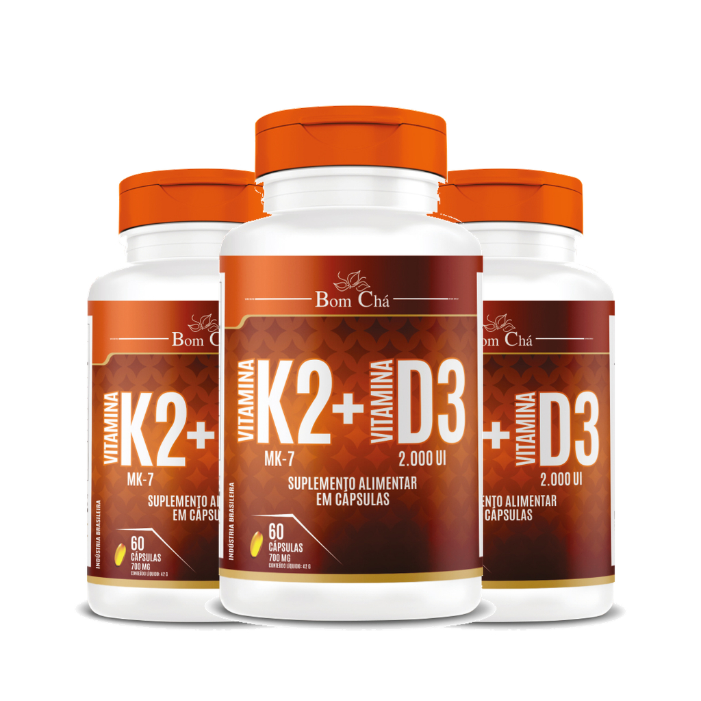 Kit 3x Vitamina K2 + D3 2000ui Pote 60 Cápsulas em Softgel cada