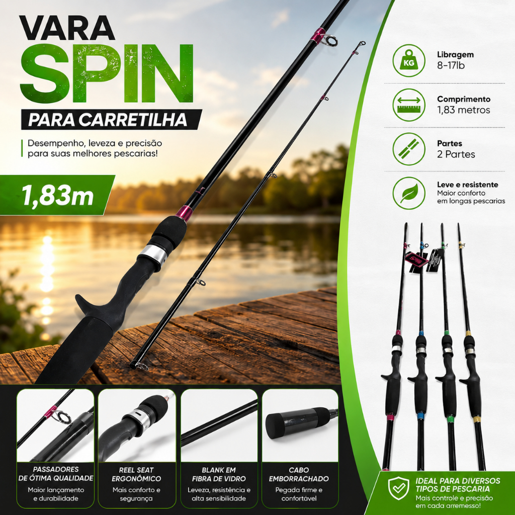 Vara Plusfish Spin Carretilha 1,83m 8-17lb 2 Partes
