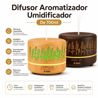 Difusor Aromatizador Umidificador 700ml Ultrassônico LED 7 Cores Controle Remoto