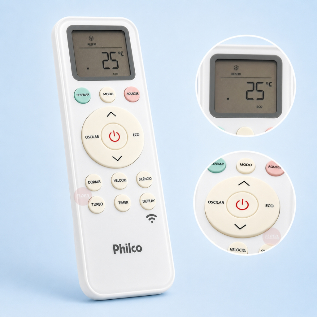 Controle Remoto Ar Condicionado Philco Split Original Compatível Pac9000Tfm9 Pac9Fi Pac9Qi Pac12Fi