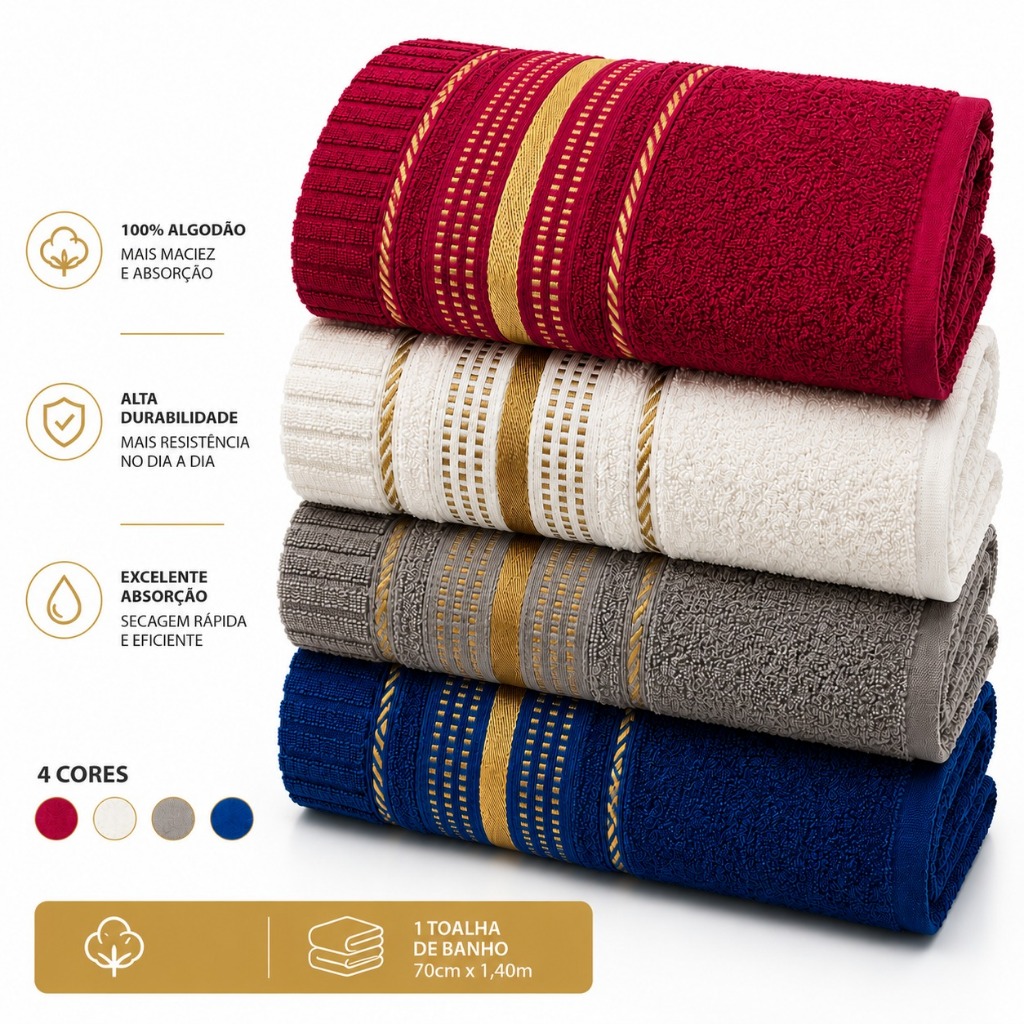 Toalha De Banho fio Penteado  Grande Super luxo Soft Max 140cm x 70cm Algodão 290g/m²