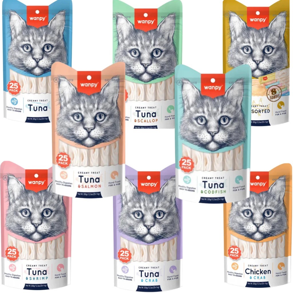 Truly/Wanpy Petiscos cremosos c/25 tubos para gatos - Sabores Sortidos