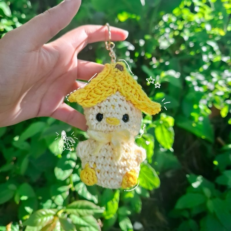 Chaveiro de canarinho de banana | amigurimi pelúcia | chaveiro de passarinho