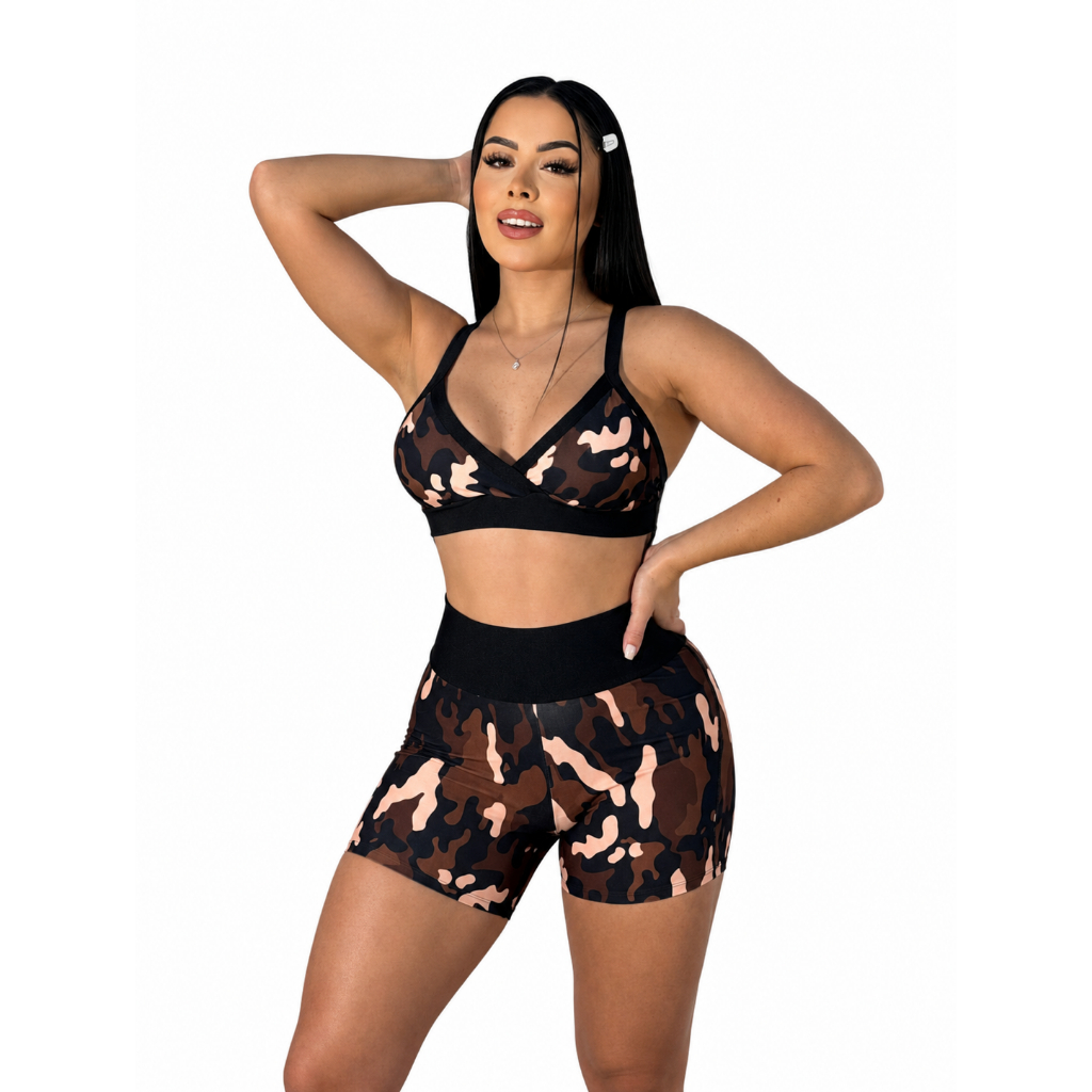 Conjunto De Academia feminino Short com Top Estampado