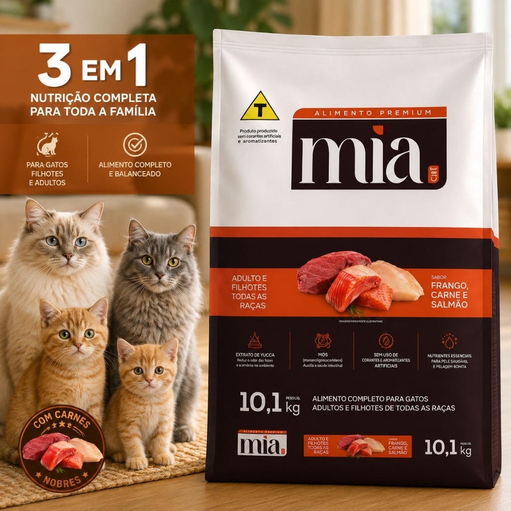 Ração Mia Cat Premium Filhote e Adulto 10kg
