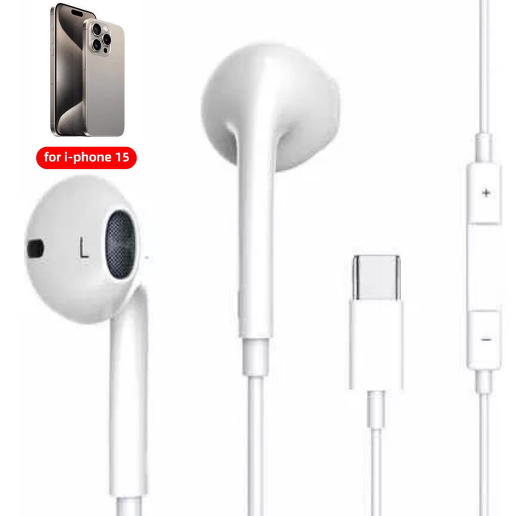 Fone de Ouvido Iphone Tipo-C com Fio e Microfone Para iPhone 15 Pro Max Fone Com Fio Para iPhone 16 Pro Max 17 Pro Max