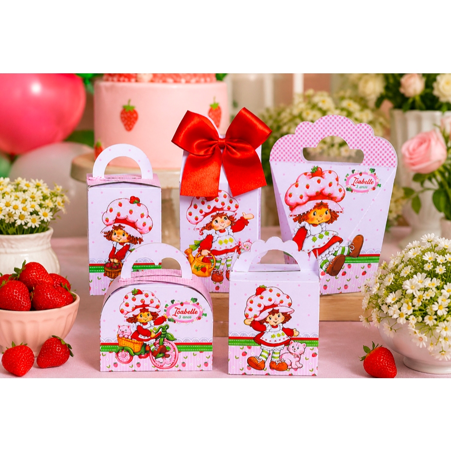 Kit 20 Caixas Festa Personalizado/ Moranguinho Vintage/ Lembrancinha Decoração Aniversário Infantil/ Pegue e Monte