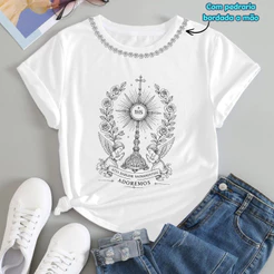 Camiseta Católica Santíssimo Diviníssimo Sacramento Eucaristia Camisa Cristã TSHIRT FEMININA