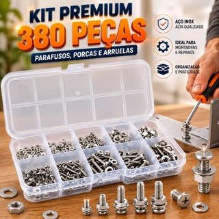 Kit Premium 380 Peças Parafusos Porcas Arruelas Aço Inox SS304 Resistentes À Corrosão