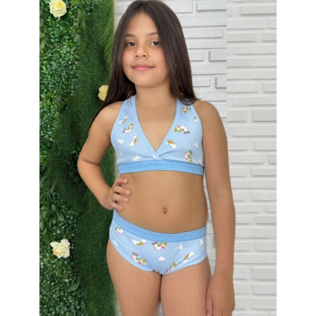Conjunto Infantil Calcinha Top Estampado Poliéster Menina Moça Confortável Básico