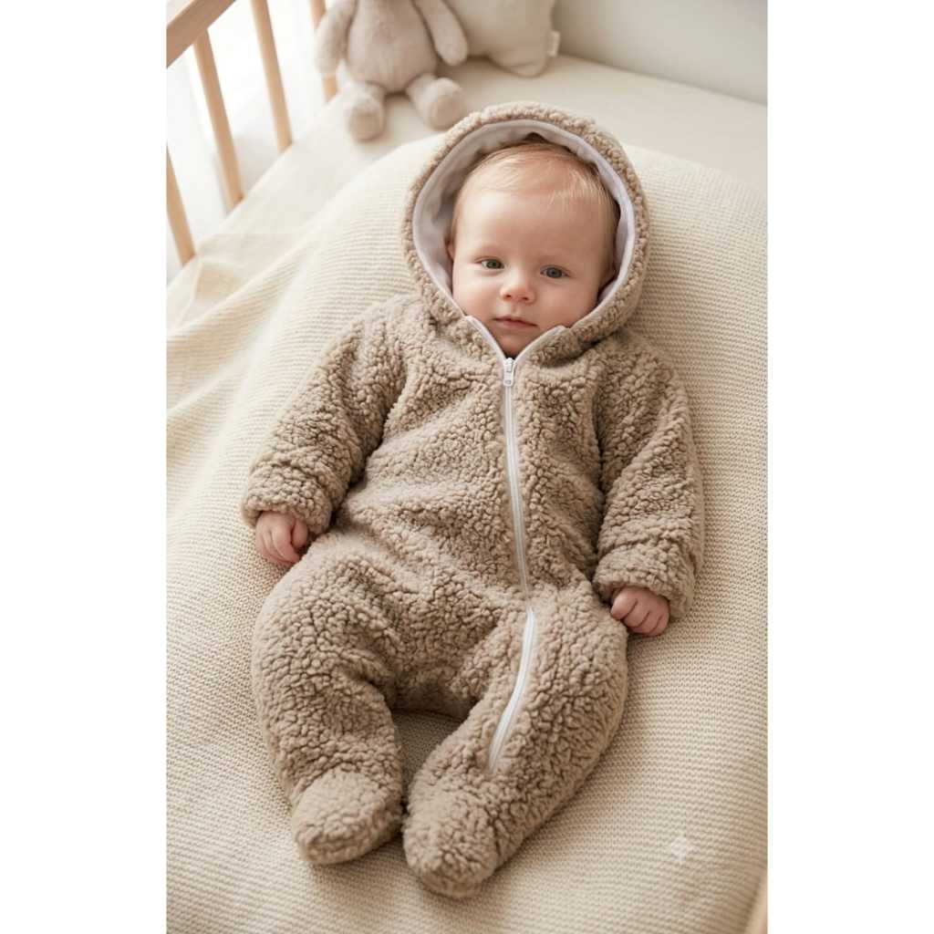 Macacão Bebê soft Peluciado quentinho Com Capuz  e Ziper Roupa de Frio Infantil Menina Menino