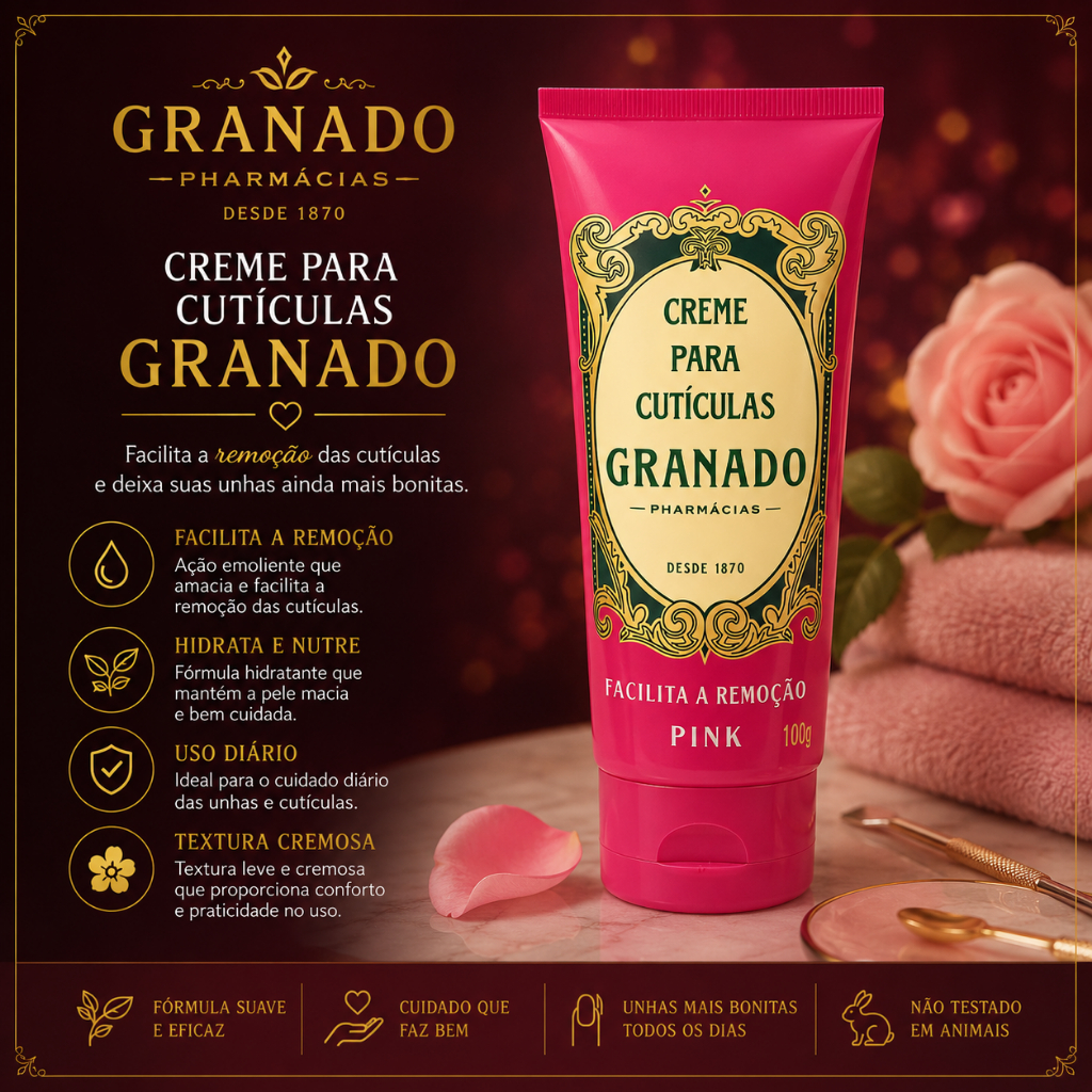 Creme para Cutículas Granado Pink 100g Hidrata Nutre e Amacia Unhas e Cutículas