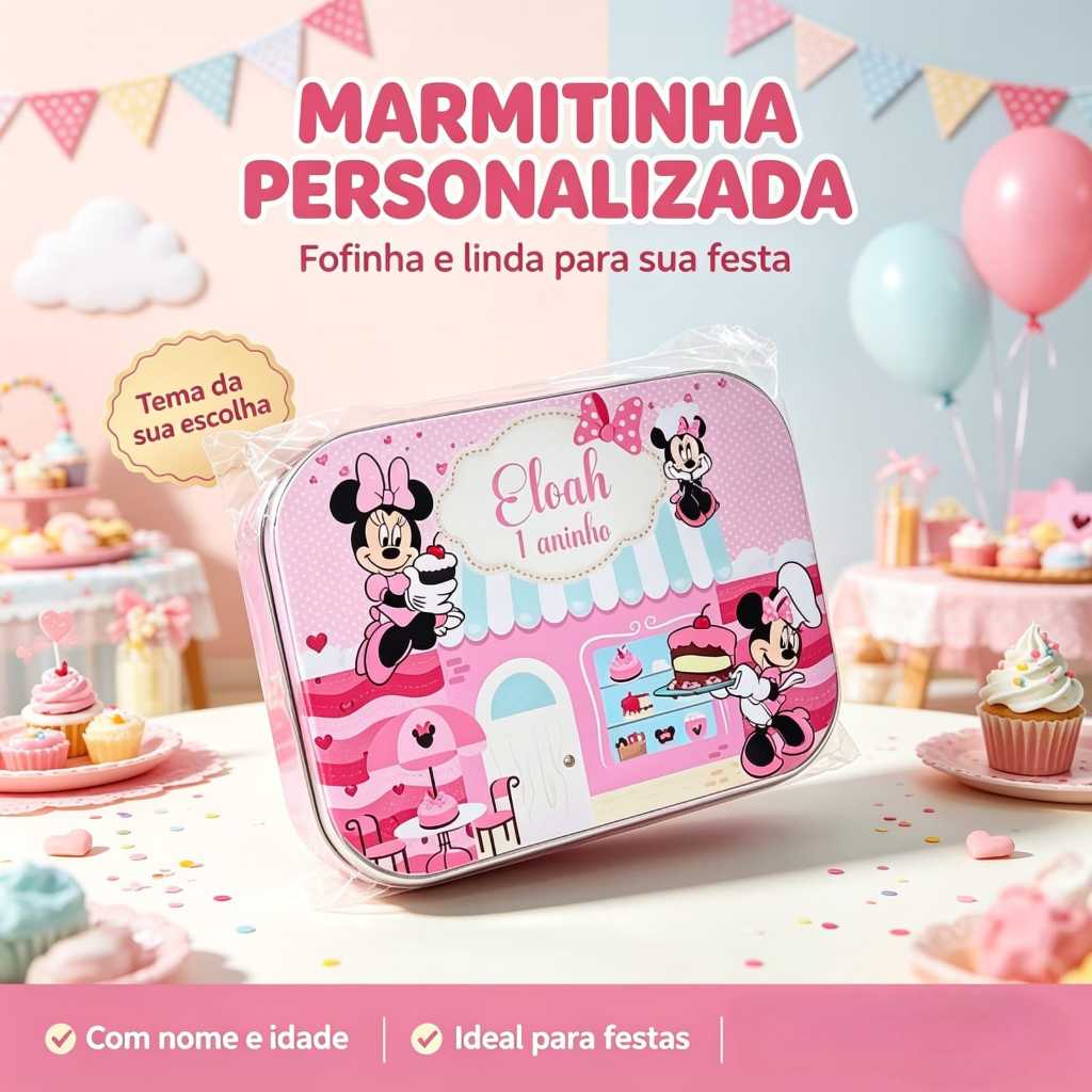 Marmitas Personalizadas Minnie Rosa - lembrancinha- caixinhas personalizadas - festa infantil - Kit festa