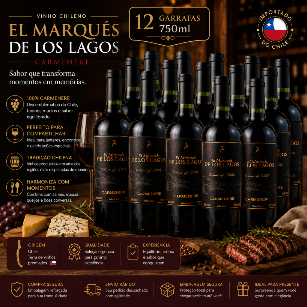 Vinho Chileno El Marques De Los Lagos Carmenere Tinto 750ml