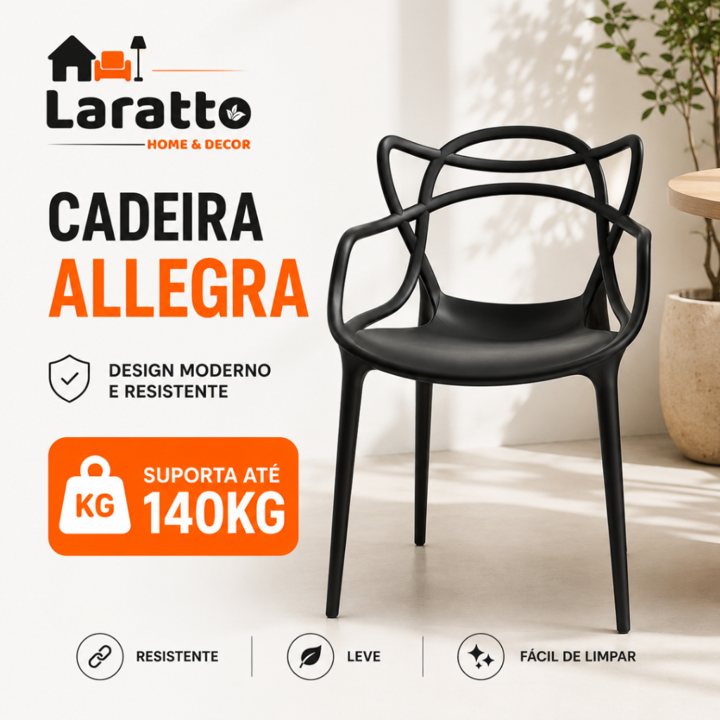 Kit 2,4 e 6 Cadeira Allegra Empilhável Reforçada Cozinha Restaurante Apartamento e Sala de Jantar