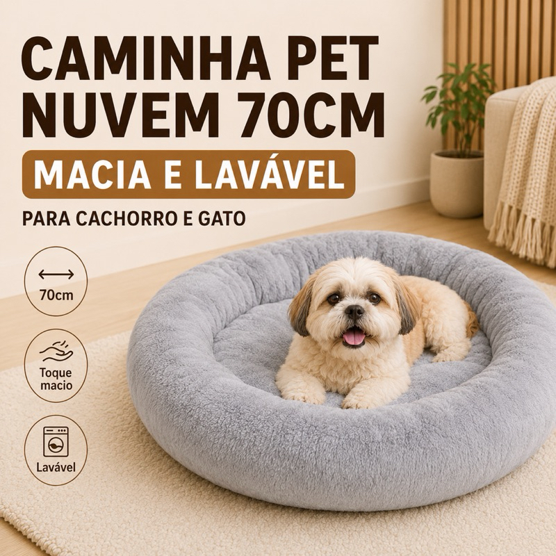 Caminha Pet Nuvem 70cm Redonda Macia Lavável Para Cachorro e Gato
