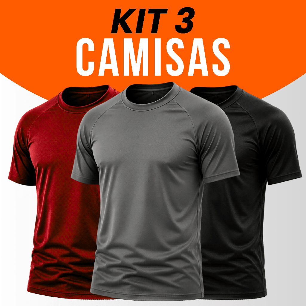 Kit 3 Camisetas Dry Fit Masculina Manga Curta Academia Treino Corrida Fitness Esportes Exercícios Malha Fria