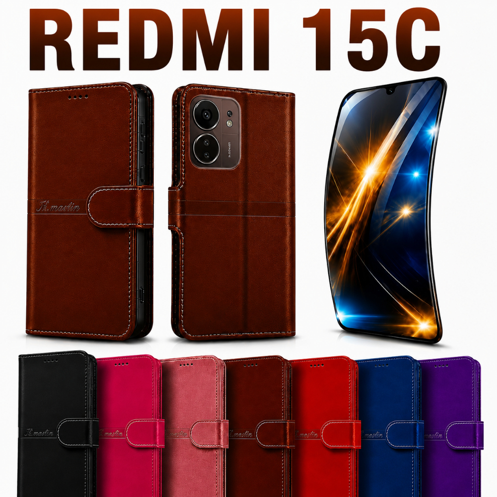 Capa Carteira Flip Xiaomi Redmi 15c Magnética Couro Porta Cartão Anti Impacto Suporte + Película