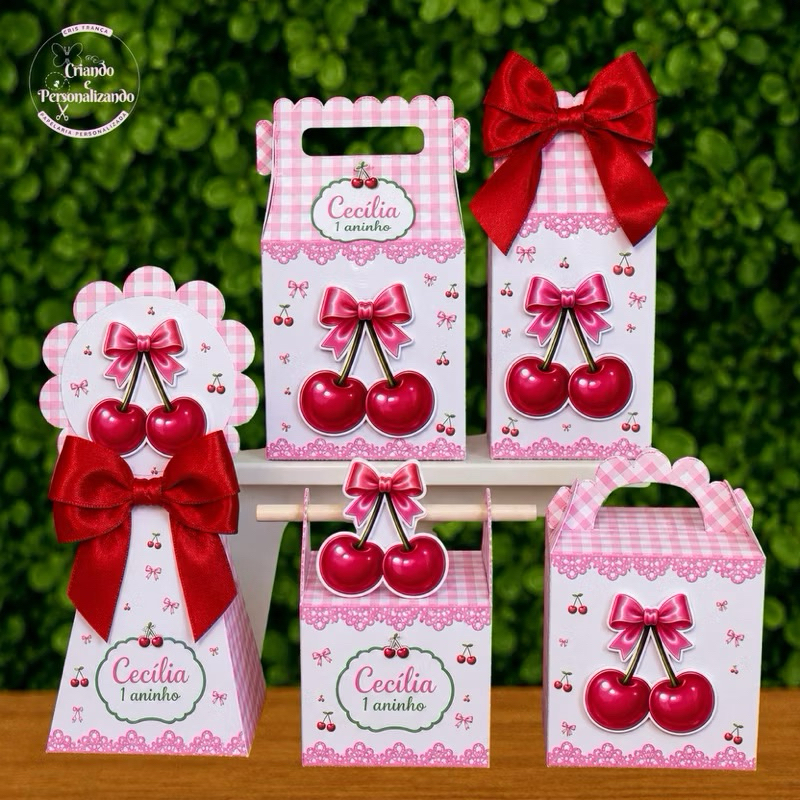Kit Festa Cerejinha – Rosa Personalizada Lembrancinha - PEGUE E MONTE - FÁCIL CAIXINHAS PARA FESTA