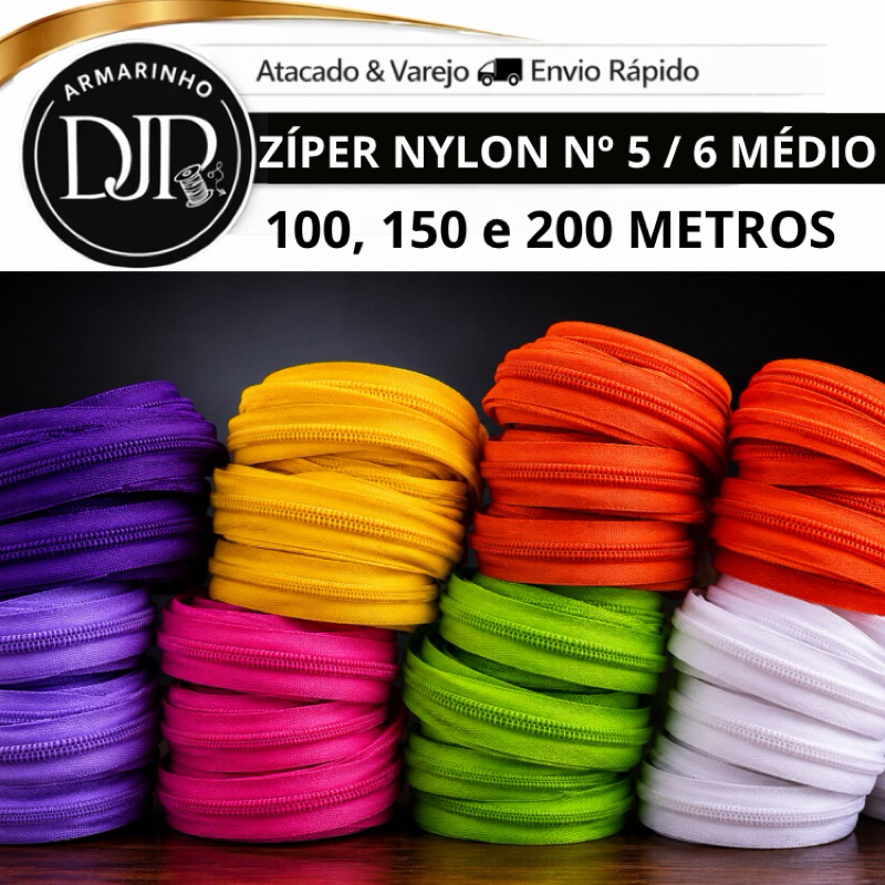 Zíper Nylon N 5 e N 6 Coloridos 100 e 200 Metros