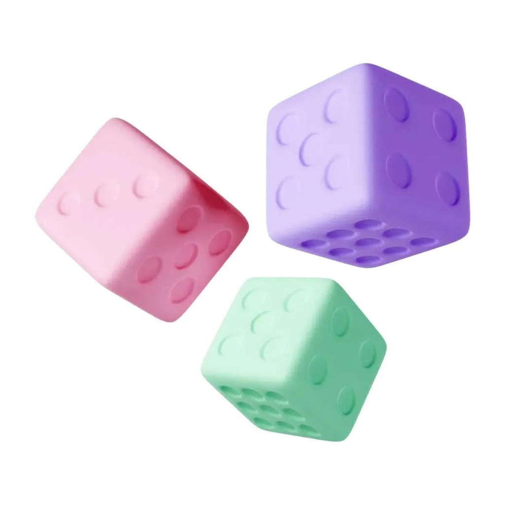 Jogo Mini Borrachas Dadinhos Cis | Kit com 3 Peças - Rosa, Roxo ou Verde