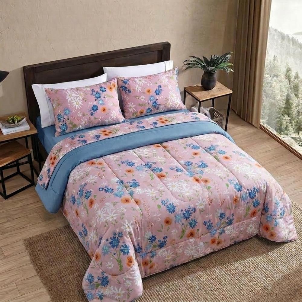Jogo de Cama King 5 Peças Edredom + Jogo de Lençol Sonhare Queen Para o Frio Estampado Toque Macio
