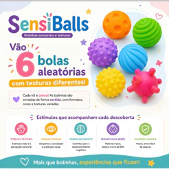 Kit 6 Bolas Sensoriais para Bebê Bolinhas Táctil Texturizadas Coloridas Montessori +6 Meses Desenvolvimento do Bebê