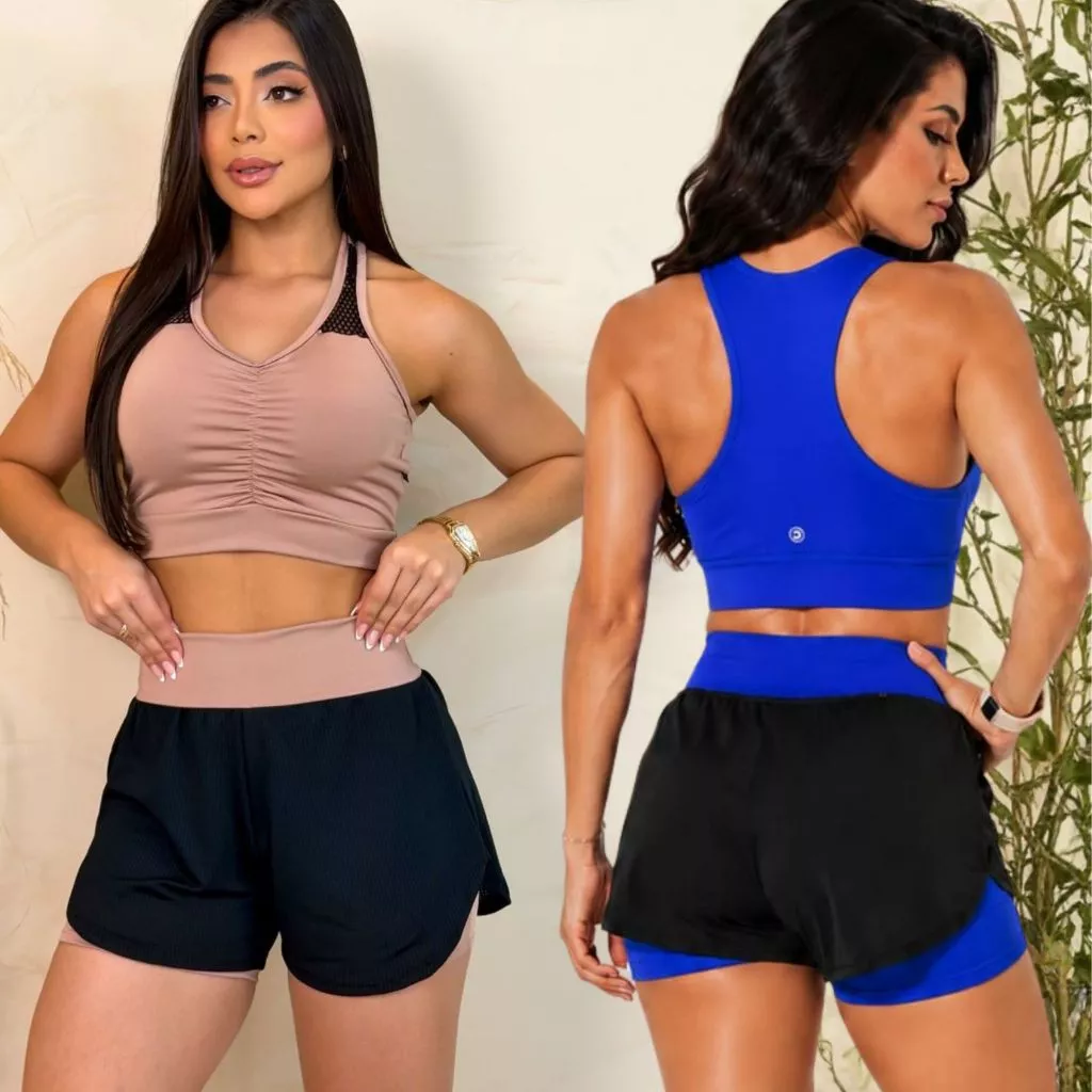 Conjunto de Academia feminino  Shorts Duplo Com 100% De Zero Transparência Empina Bumbum Roupas de Academia Fitness — imagem 1