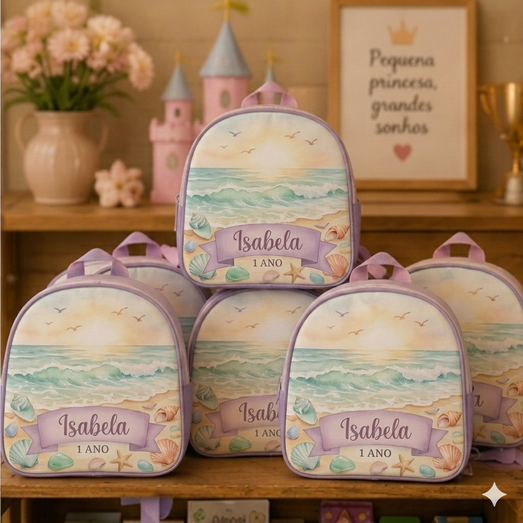 10 Mochilinhas personalizadas praia, vários temas, lembrancinhas para festas, aniversários, eventos e brindes