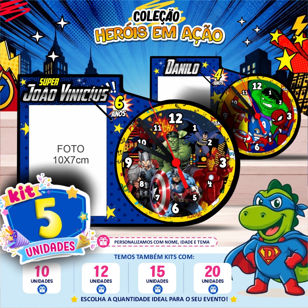 Relógio com Porta Retrato Personalizado - Vingadores... - Lembrancinha Centro de Mesa
