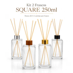 Kit 2 Difusores De Ambiente Vidro 250ml Square Aromatizador Lavabo Lembrancinha